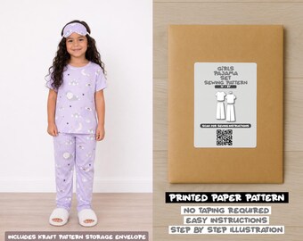 Pyjamaset voor meisjes, bedrukt naaipatroon – papieren patroon (1-8 jaar)