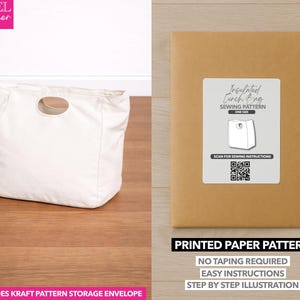 May include: A white insulated lunch bag next to a brown paper pattern envelope. The envelope has a label that reads "Insulated Lunch Bag Sewing Pattern". The text "Printed Paper Pattern" is below the envelope.