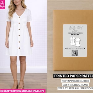 Naaipatroon jurk met knoopsluiting aan de voorkant – papieren patroon (XS–XXXL)