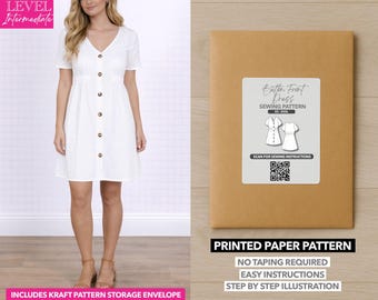 Patron de couture imprimé robe boutonnée sur le devant - Patron en papier (XS-XXXL)