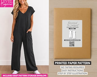 Oversized gebreide jumpsuit met print naaipatroon – Papieren patroon (XS–XXXL)