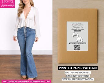Bell Sleeve Tie Front Peplum Top Printed Sewing Pattern – Paper Pattern (XS–XXXL)