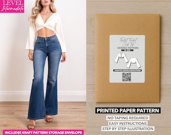 Twist Front Bell Sleeve Crop Top Printed Sewing Pattern – Paper Pattern (XS–XXXL)