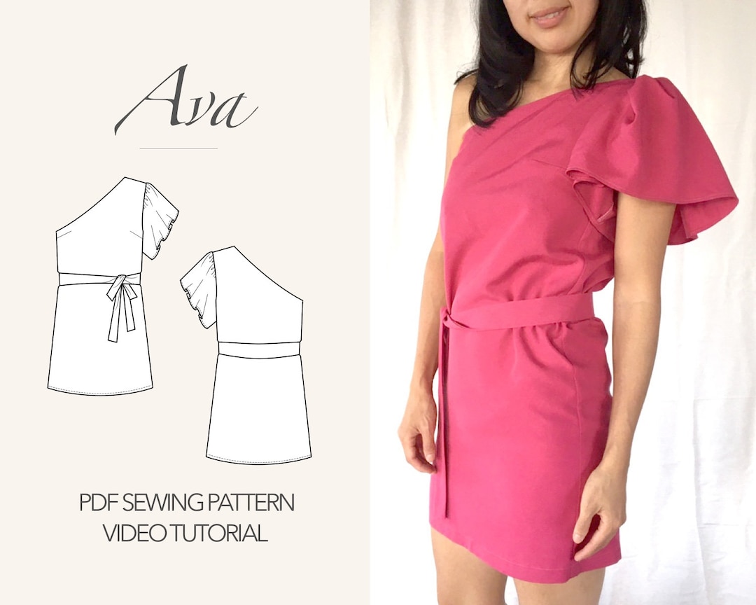 One Shoulder Dress Sewing Pattern Prom Dress Pattern PDF Gown Etsy