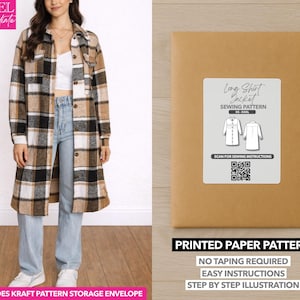 Cartamodello per giacca lunga a camicia stampata (taglie dalla XS alla XXXL)