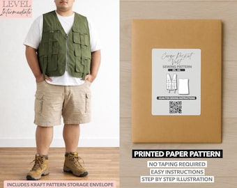 Plus Size Men Cargo Pocket Vest Sewing Pattern Printed Sewing Pattern – Paper Pattern (2XL–6XL)