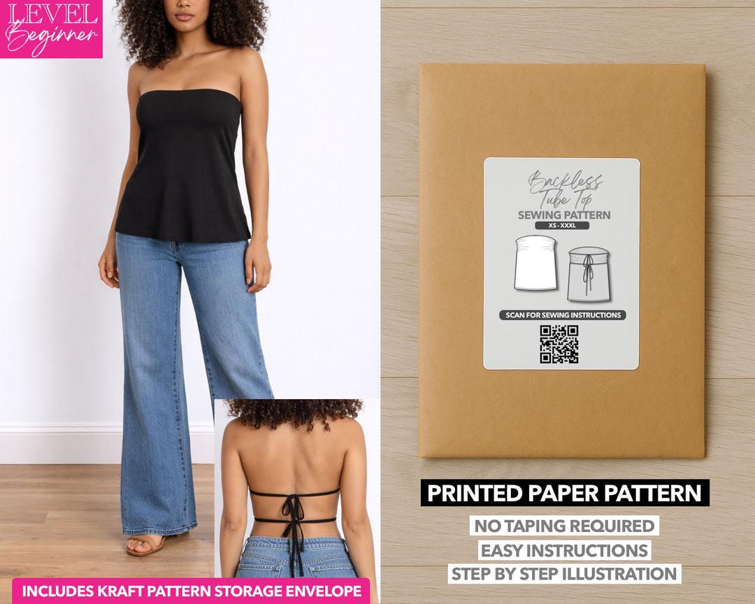 Backless Tube Top Printed Sewing Pattern – Paper Pattern (XS–XXXL) - Etsy