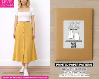 Button Front Midi Skirt Printed Sewing Pattern – Paper Pattern (XS–XXXL)