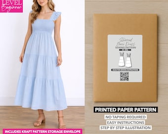 Patron de couture imprimé robe longue froncée - Patron en papier (XS-XXXL)