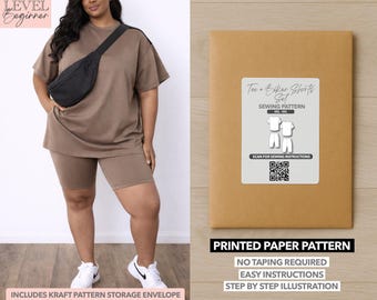 Plus Size Tee and Biker Shorts Set Printed Sewing Pattern – Paper Pattern (0XL–4XL)