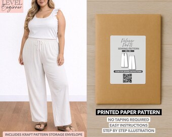 Plus Size Dam Palazzo Byxor Tryckt Sömnadsmönster – Pappersmönster (0XL–4XL)