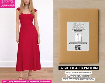 Sweetheart Cap Sleeve Midi Dress Printed Sewing Pattern – Paper Pattern (XS–XXXL)