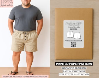 Patrón de costura estampado para pantalones cortos de hombre de tallas grandes con cordón y botones delanteros (2XL–6XL)