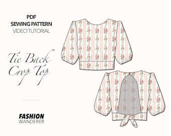 Crop Top Sewing Pattern Vintage PDF Pattern Backless Top Sewing Pattern Open Back Top Pattern Backless Blouse Tie Back Pattern Women Top