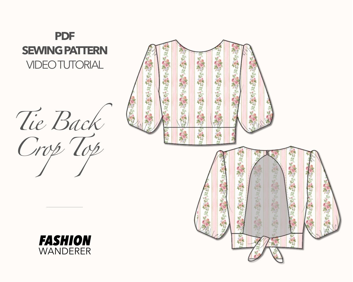 Crop Top Sewing Pattern Vintage PDF Pattern Backless Top Sewing Pattern Open Back Top Pattern Backless Blouse Tie Back Pattern Women Top