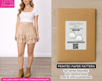 Patrón de costura estampado para falda pantalón con volantes y capas – Patrón de papel (XS–XXXL)