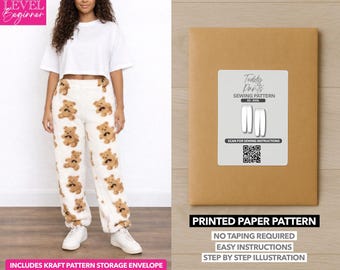 Patrón de costura estampado para pantalones de peluche – Patrón de papel (XS–XXXL)