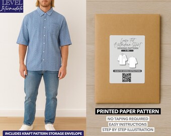 Herren Loose Fit Shirt, durchgeknöpft, Schnittmuster - Papiermuster (S - XXL)