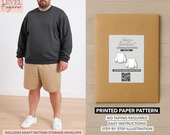 Plus Size Mens Classic Sweatshirt Printed Sewing Pattern – Paper Pattern (2XL-6XL)