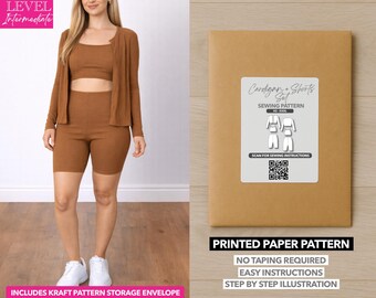 Patrón de costura impreso para conjunto de cárdigan y pantalones cortos de ciclista – Patrón de papel (XS–XXXL)