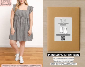 Plus Size Square Neck Smock Dress Printed Sewing Pattern – Paper Pattern (0XL–4XL)