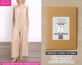 Patrón de costura estampado para mono de tirantes con pernera ancha – Patrón de papel (XS–XXXL)