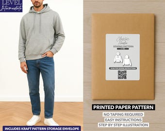 Klassischer Herren Hoodie Gedruckt Schnittmuster - Papiermuster (S-XXL)