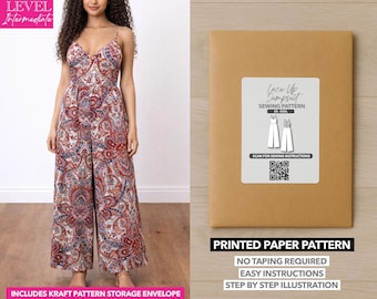 Patrón de costura estampado para mono de pierna ancha sin espalda con cordones – Patrón de papel (XS–XXXL)