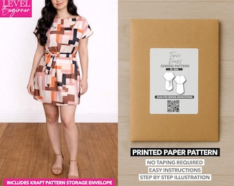 Patron de couture imprimé robe tunique ceinturée - Patron en papier (XS-XXXL)