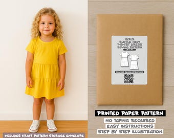Toddler Girls Ruffle Hem T-Shirt Dress Printed Sewing Pattern – Paper Pattern (3Y–7Y)