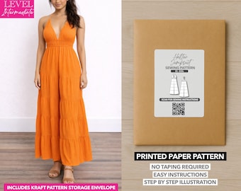 Patrón de costura estampado para mono con escote halter y espalda descubierta (tallas XS–XXXL)