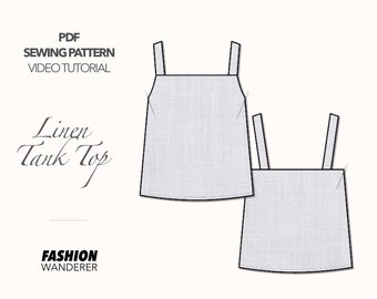 Linen Tank Top Sewing Pattern Summer Cami Pattern Women PDF Pattern Square Neck Top Sewing Pattern