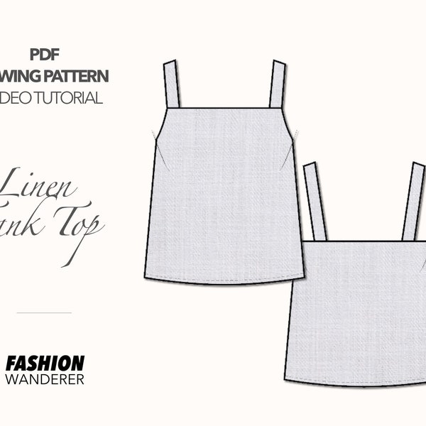 Linen Tank Top Sewing Pattern Summer Cami Pattern Women PDF Pattern Square Neck Top Sewing Pattern