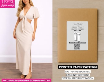 Robe longue avec découpes sur le devant et liens imprimés - Patron en papier (XS-XXXL)