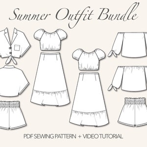 Roupa de verão pacote padrão de costura topo de colheita padrão de costura shorts padrão saia midi padrão de costura fora do ombro blusa pdf padrão de costura