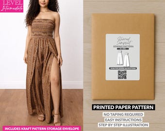 Patrón de costura impreso para mono tubo fruncido con abertura en el muslo – Patrón de papel (XS–XXXL)