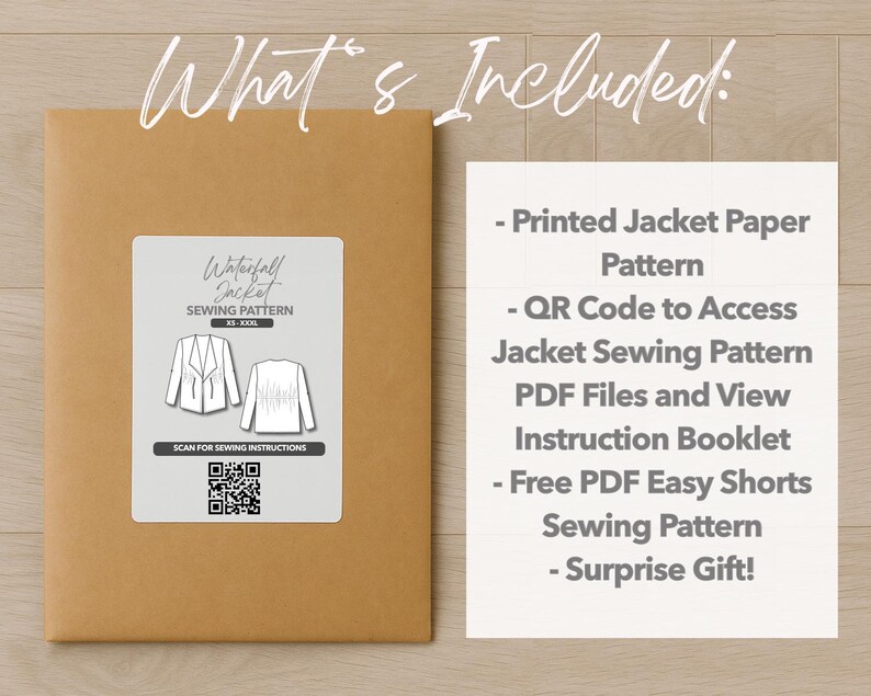 What is included with the printed Waterfall Jacket paper sewing pattern