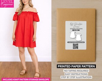 Mini-robe imprimée avec épaules dénudées - Patron en papier (XS-XXXL)