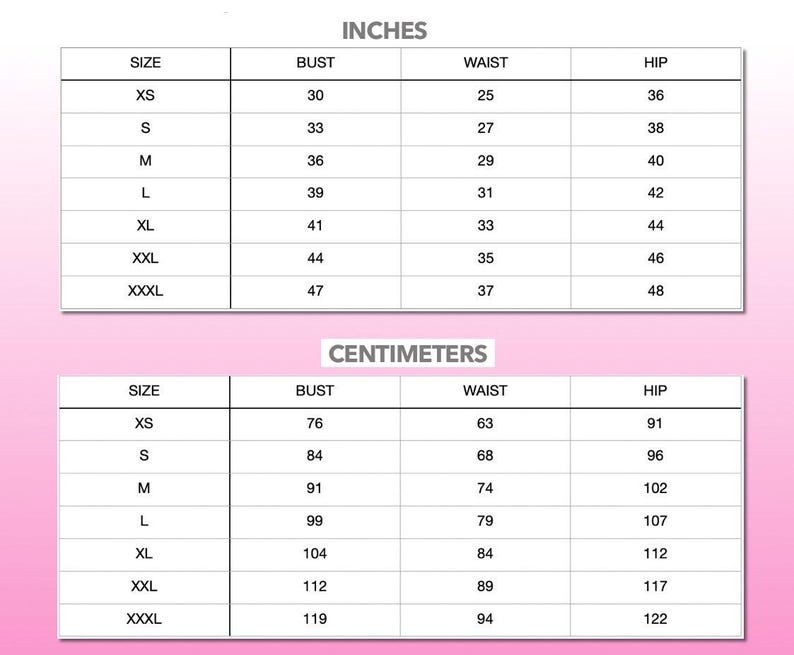 Patterns For Less women size chart.
