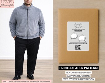 Patrón de costura estampado para chaqueta bomber de hombre de tallas grandes (2XL–6XL) – Patrón de papel