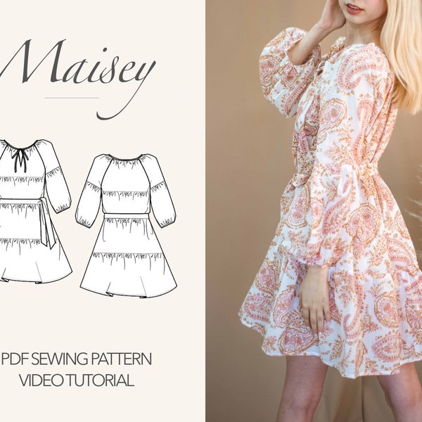 Boho Dress Sewing Pattern Tunic Dress Pattern Women Dress Sewing Pattern Tie Front Dress Pattern PDF Pattern For Summer Dress