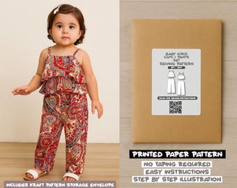 Cami-top babymeisjes wijde pijpen broek bedrukt naaipatroon – papieren patroon (3–24 m)