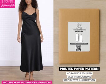 Cartamodello per abito midi sottoveste con scollo a cascata (taglie XS–XXXL)