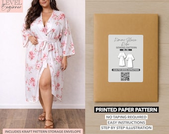 Plus Size Women Kimono Sleeve Robe Printed Sewing Pattern – Paper Pattern (0XL–4XL)