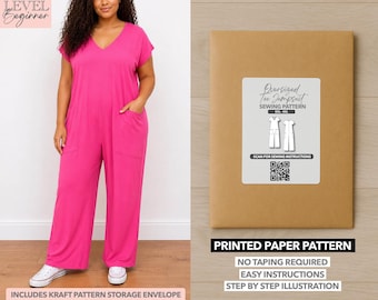 Naaipatroon voor een oversized gebreide jumpsuit met print in grote maten (0XL–4XL) – Papieren patroon