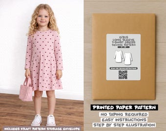 Cartamodello per vestito a maniche lunghe da bambina con stampa (1-8 anni)