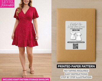 Mini-robe portefeuille imprimée à ourlet à volants - Patron en papier (XS-XXXL)