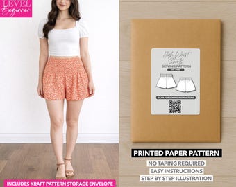 Cartamodello per pantaloncini a vita alta con stampa (taglie dalla XS alla XXXL)