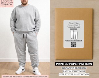 Patrón de costura estampado para pantalones deportivos con cordón ajustables para hombre, tallas grandes (2XL–6XL)