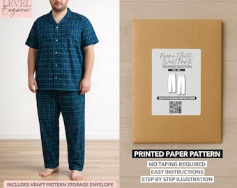 Plus Size Mens Pajama Elastic Waist Pants Printed Sewing Pattern – Paper \ Pattern (2XL–6XL)